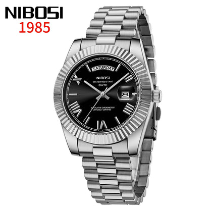 NIBOSI Mens Watches Top Brand Luxury Gold Diamonds Classic Watch Men Auto Week Date Watch Waterproof Stainless Steel Wristwatch