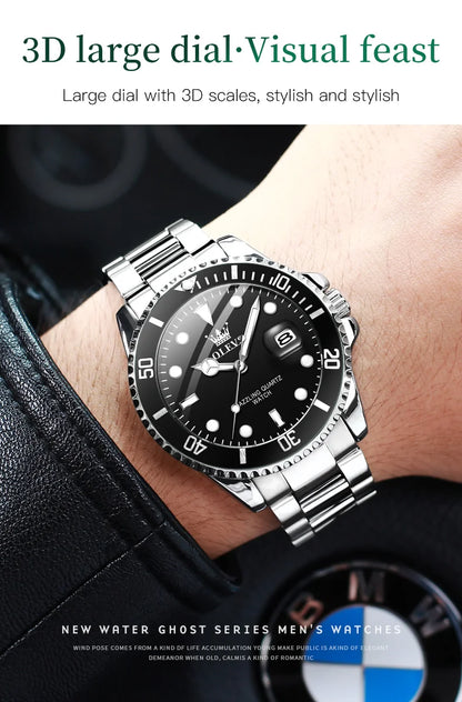 OLEVS Men's Watch Luxury Top Brand One-Way Rotating Outer Ring Design Quartz Watch for Men Auto Date Waterproof Wrist Watches