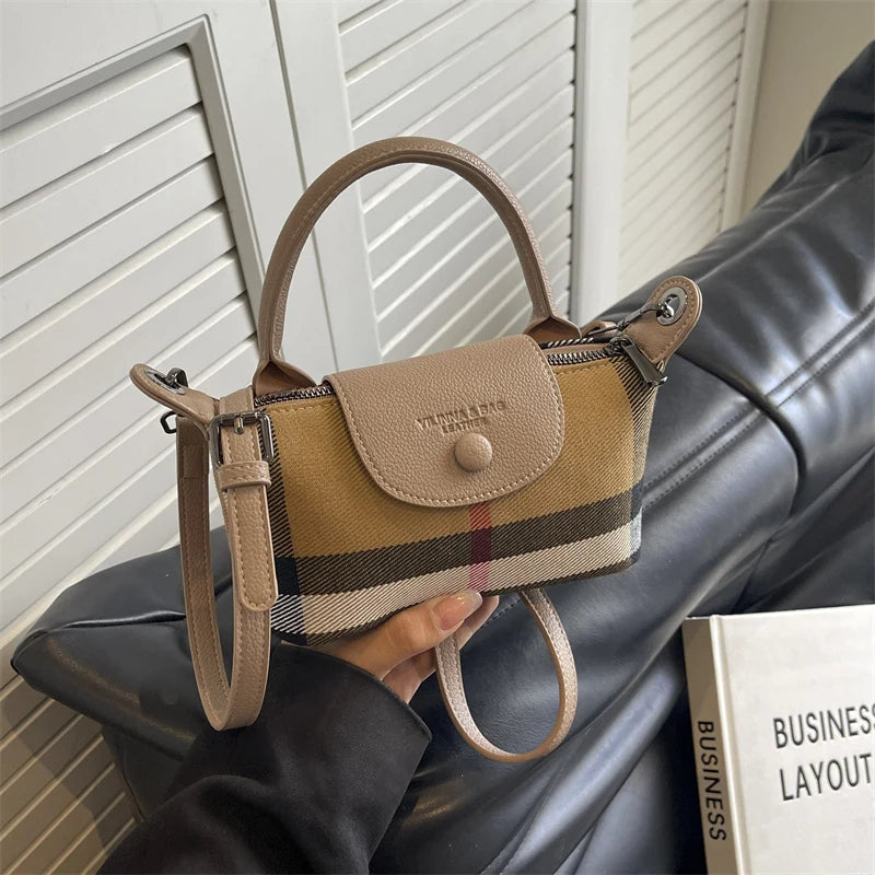 European and American Fashion Women's Bag 2024 New Check Pattern Bag Handheld Dumpling Bag Handheld Crossbody Bag