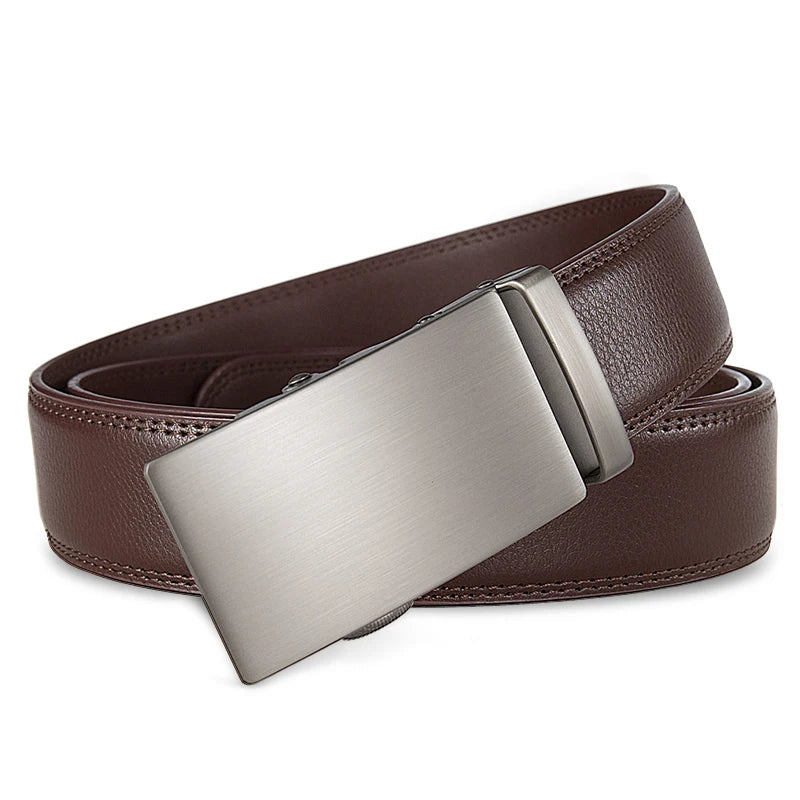 3.5cm High End Handsome Alloy Automatic Buckle Belt Men's Durability PU Leather Waistband Fashion Business Male Waist Straps
