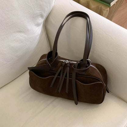 Retro Hand-Held Bowling Bag for Women's Autumn and Winter New Fashion Trend Suede Underarm Bag, Niche Commuting Bag