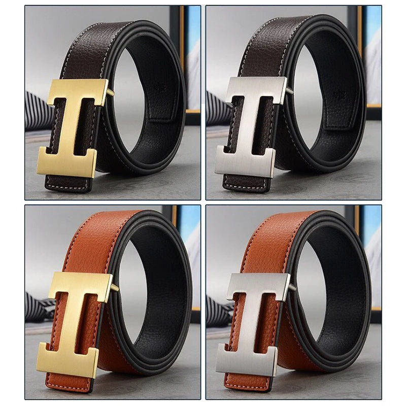 2025 New Casual Men's Belt High Quality Designer Genuine Second Cow Leather Belts Strap Male Metal Smooth Buckle Fashion