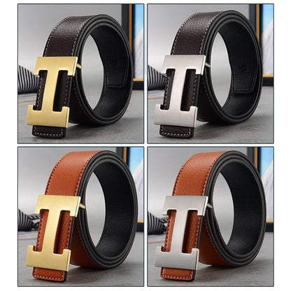 2025 New Casual Men's Belt High Quality Designer Genuine Second Cow Leather Belts Strap Male Metal Smooth Buckle Fashion