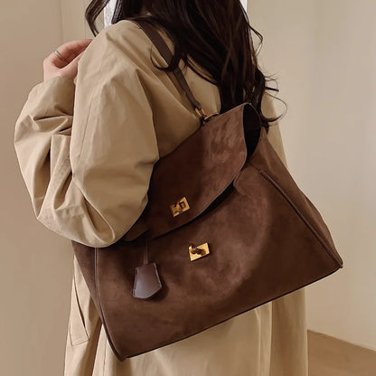 Vintage Ladies Tote Bag Brand Large Capacity Frosted Handbag High-end Pu Material Shoulder Messenger Bag Niche Simple Travel Bag