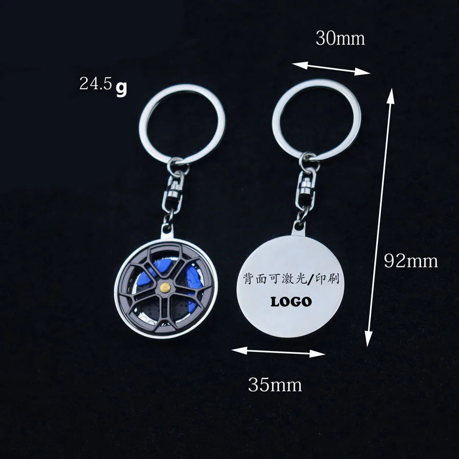 Fashion Metal Wheel Hub Keychain Fidget Spinner Toys Rotating Car Wheels Pendant Key Chains Birthday Fathers Day Party Gift