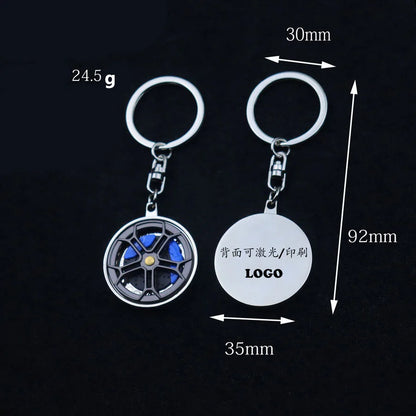 Fashion Metal Wheel Hub Keychain Fidget Spinner Toys Rotating Car Wheels Pendant Key Chains Birthday Fathers Day Party Gift