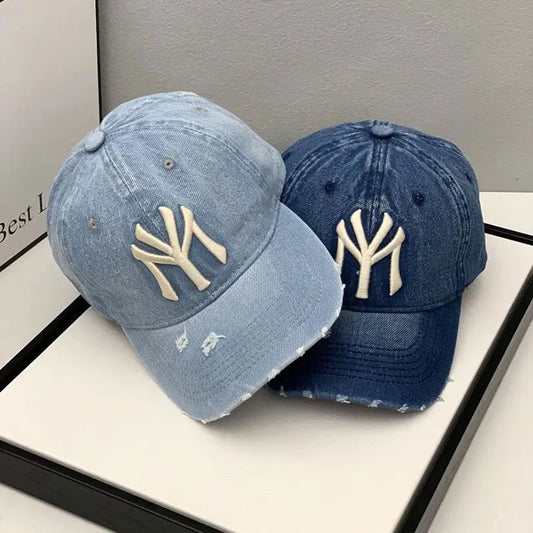 Unisex Letter Embroidery Washed Cowboy Baseball Caps Adjustable Casual Hats Spring and Autumn Outdoor Sunscreen Hat
