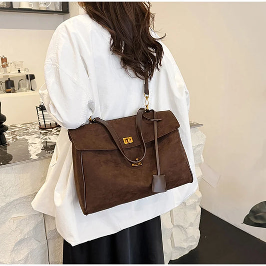 Vintage Ladies Tote Bag Brand Large Capacity Frosted Handbag High-end Pu Material Shoulder Messenger Bag Niche Simple Travel Bag