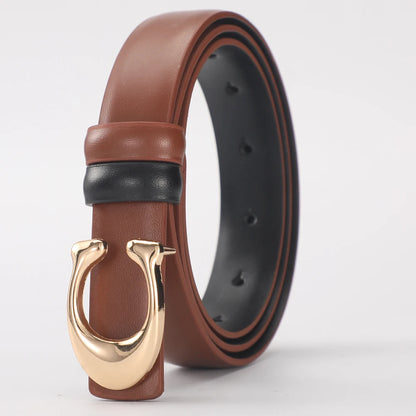 Fashionable C-shaped Smooth Buckle Durable Belt Simple Soft Women's Double-sided Belt With Casual Pants Clothing Accessories