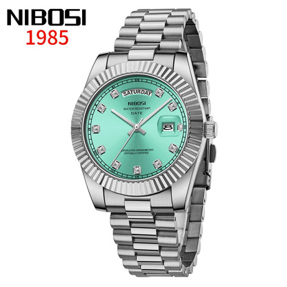 NIBOSI Mens Watches Top Brand Luxury Gold Diamonds Classic Watch Men Auto Week Date Watch Waterproof Stainless Steel Wristwatch