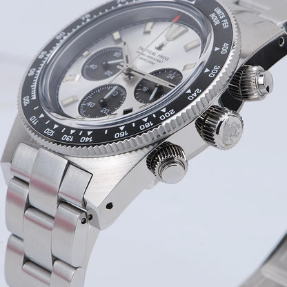 Tactical Frog 41mm Men's Chronograph Watch VS75 Solar Quartz Movement Waterproof Sapphire Green C3 Luminous Quartz Wristwatch