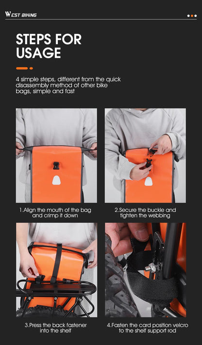 WEST BIKING Cycling Bicycle Bike Rear Seat Trunk Bag Large Capacity Panniers Reflective Rear Bag Waterproof Bicycle Storage Bag