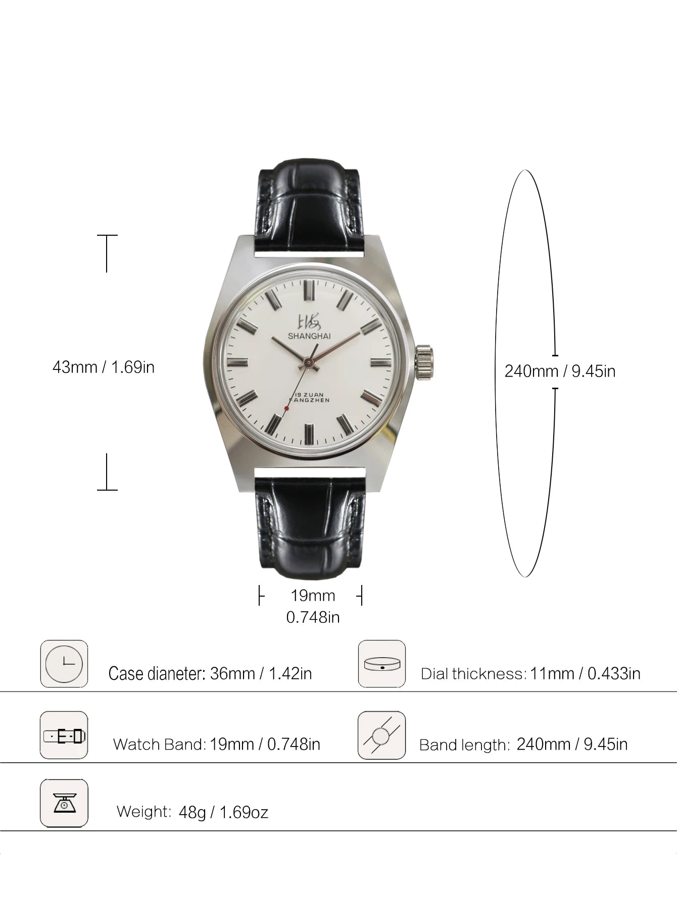 Shanghai Watches Sterile Dial Bauhaus Design 36mm Men's Mechanical Wristwatches Drop Shipper 7120