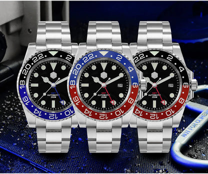 San Martin Luxury GMT Hangzhou 6460 Men Automatic Mechanical Watch Business Sports Waterproof 200m Sapphire Full Luminous SN0016