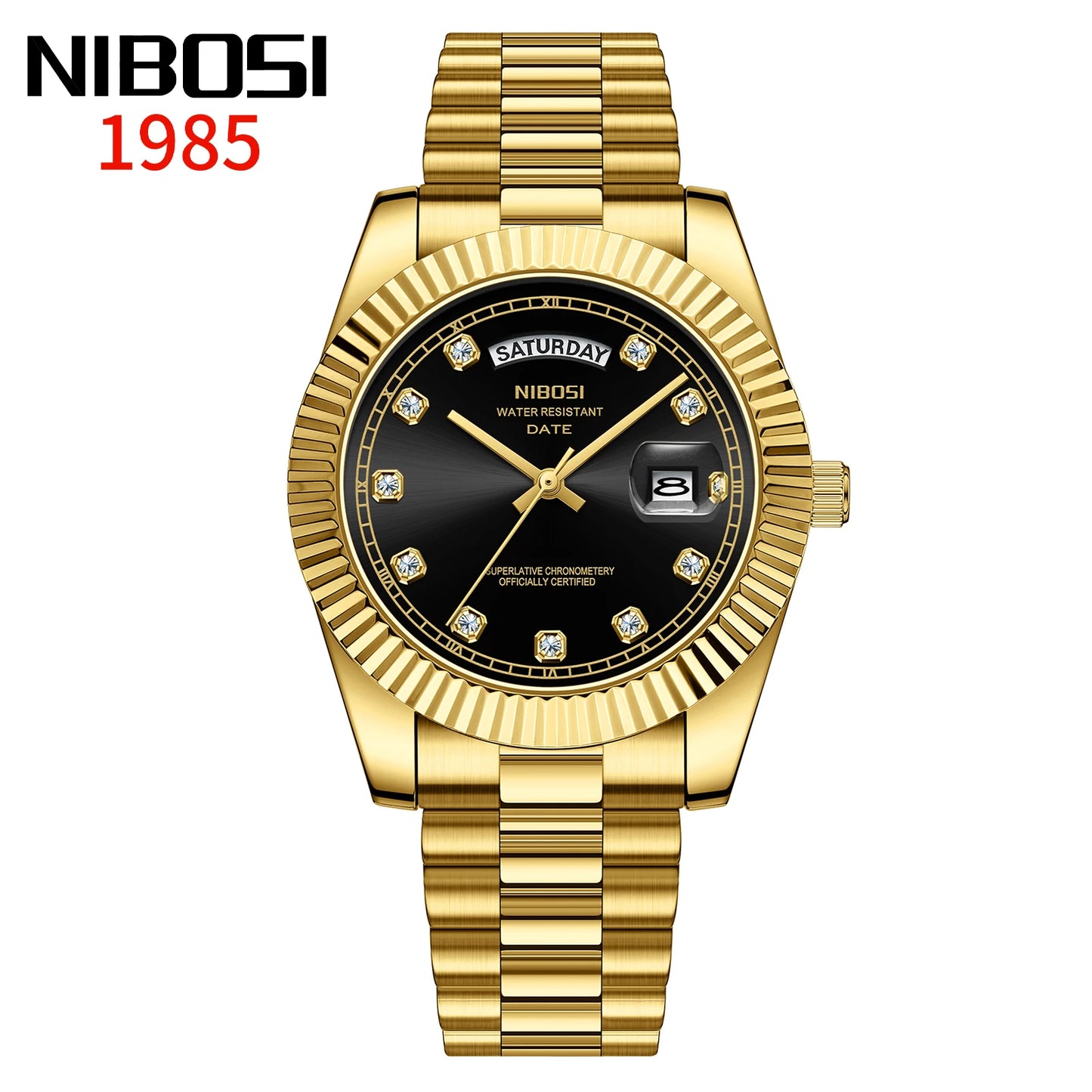 NIBOSI Mens Watches Top Brand Luxury Gold Diamonds Classic Watch Men Auto Week Date Watch Waterproof Stainless Steel Wristwatch