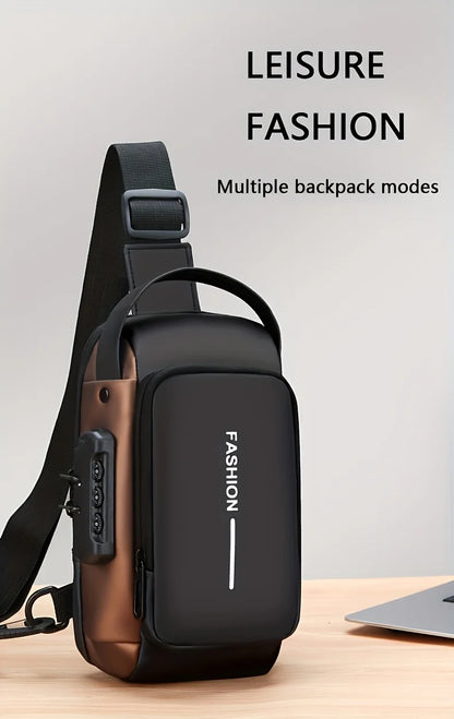 Men's Sporty Chest Bag Motorcycle Phone Pack with Password Lock, Zipper Closure Crossbody Sling Bag for Daily Commute Outdoor