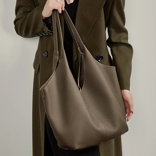 Hifashion Cow Genuine Leather Large Underarm Shoulder Bags For Women 2026 Luxury Designer Shopping Tote Office Ladies Handbags