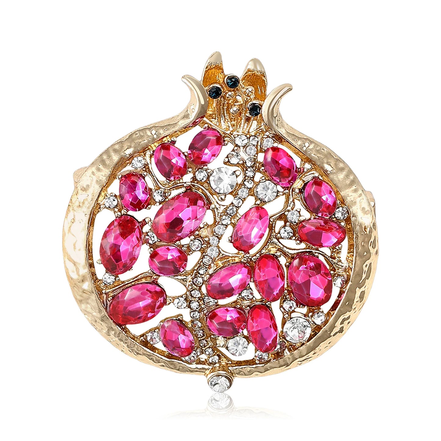 Beaut&Berry Luxury Rhinestone Pomegranate Brooches for Women Enamel Fruit Plant Pins Casual Party Accessories New Gifts Friends
