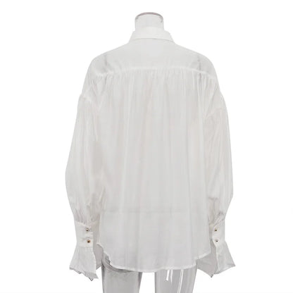 Tossy Casual Loose See-Through Shirts Women's Autumn Lapel Long Sleeve Patchwork Blouse Top Streetwear Female Solid Shirts Top