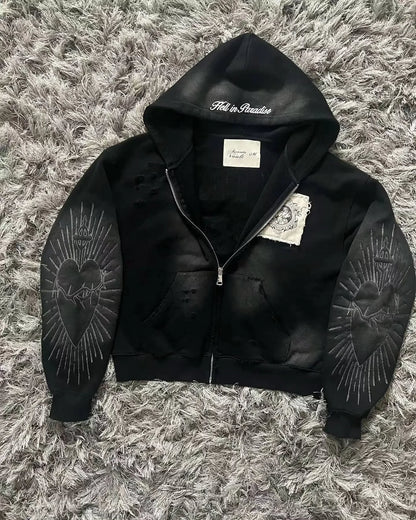 2025 American New Fashion Oversized Pattern Printed Zipper Hooded Sweater Men Y2K Gothic Harajuku Hip Hop Popular Couple Hoodies