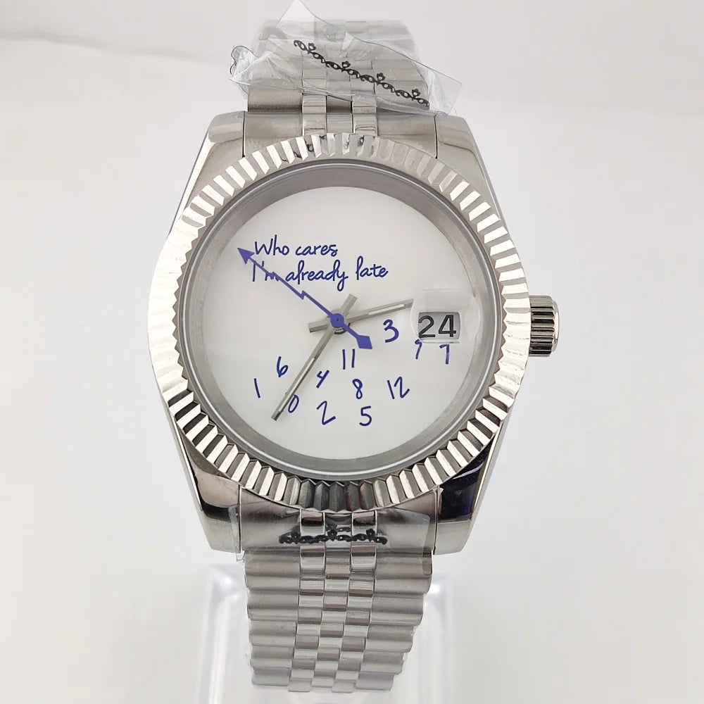 36mm/39mm NH35 Watch Who Cares im Already Late Watch High Quality Sapphire Crystal Glass Waterproof Case NH35 Movement Watch