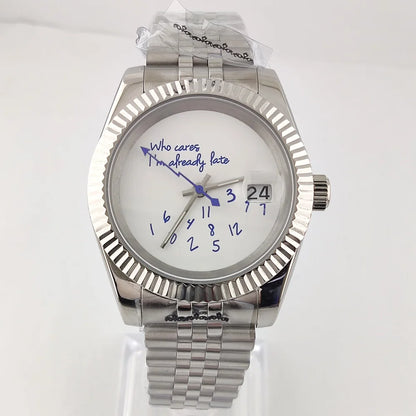 36mm/39mm NH35 Watch Who Cares im Already Late Watch High Quality Sapphire Crystal Glass Waterproof Case NH35 Movement Watch