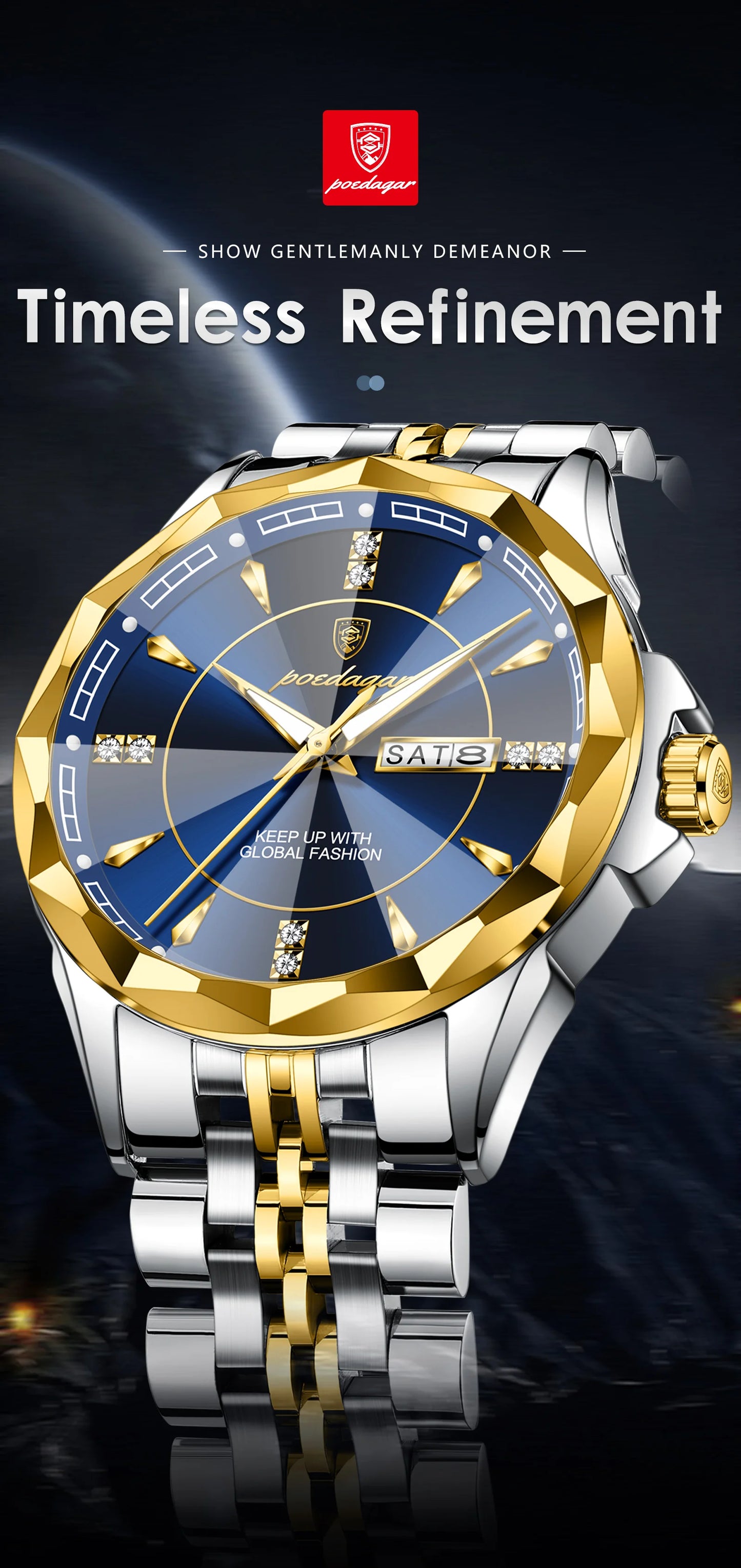 POEDAGAR Luxury Fashion Man Clock Top Business Waterproof Luminous Date Week Men's Watches Quartz Stainless Steel Men Wristwatch