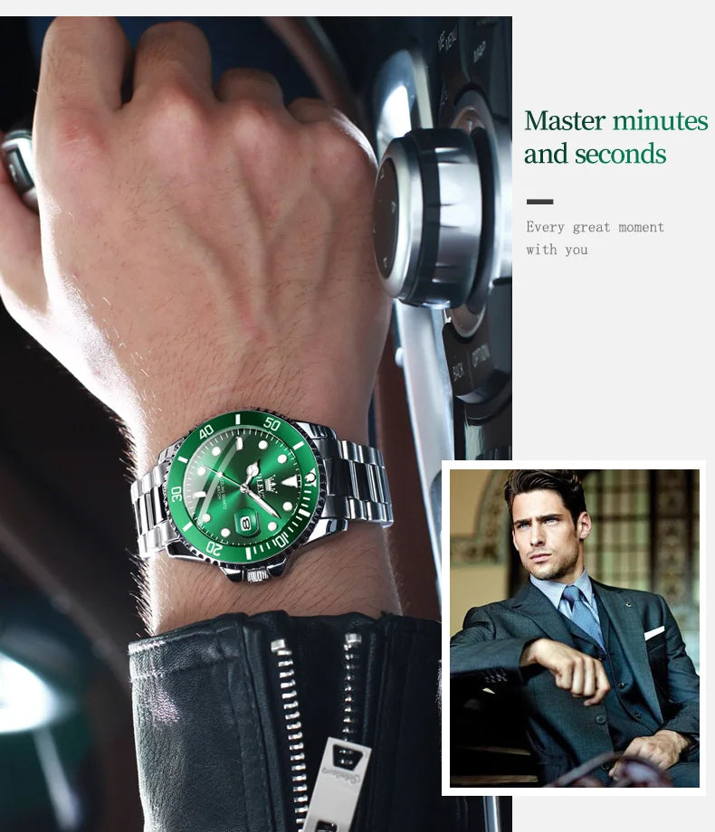 OLEVS Men's Watch Luxury Top Brand One-Way Rotating Outer Ring Design Quartz Watch for Men Auto Date Waterproof Wrist Watches