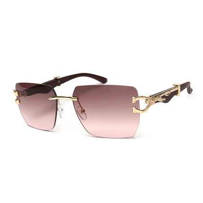 Rimless Square Leopard Frame Outdoor Sunglasses For Man Designer Gradient Sun Glasses Woman Fashion Vintage Luxury Eyewear