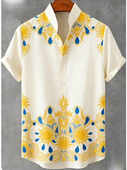 2026 Men's New Natural Tiger Phoenix Pattern 3D Printed Linen Casual Shirt Hawaiian Outdoor Activity Short-sleeved Clothing Men