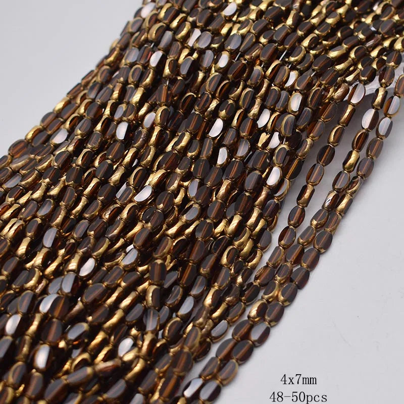 4x7mm 50pcs/lot Briolette Oval Glass Beads Plating Gold Color Crystal Glass Loose Spacer Beads For Beads for Jewelry Making DIY