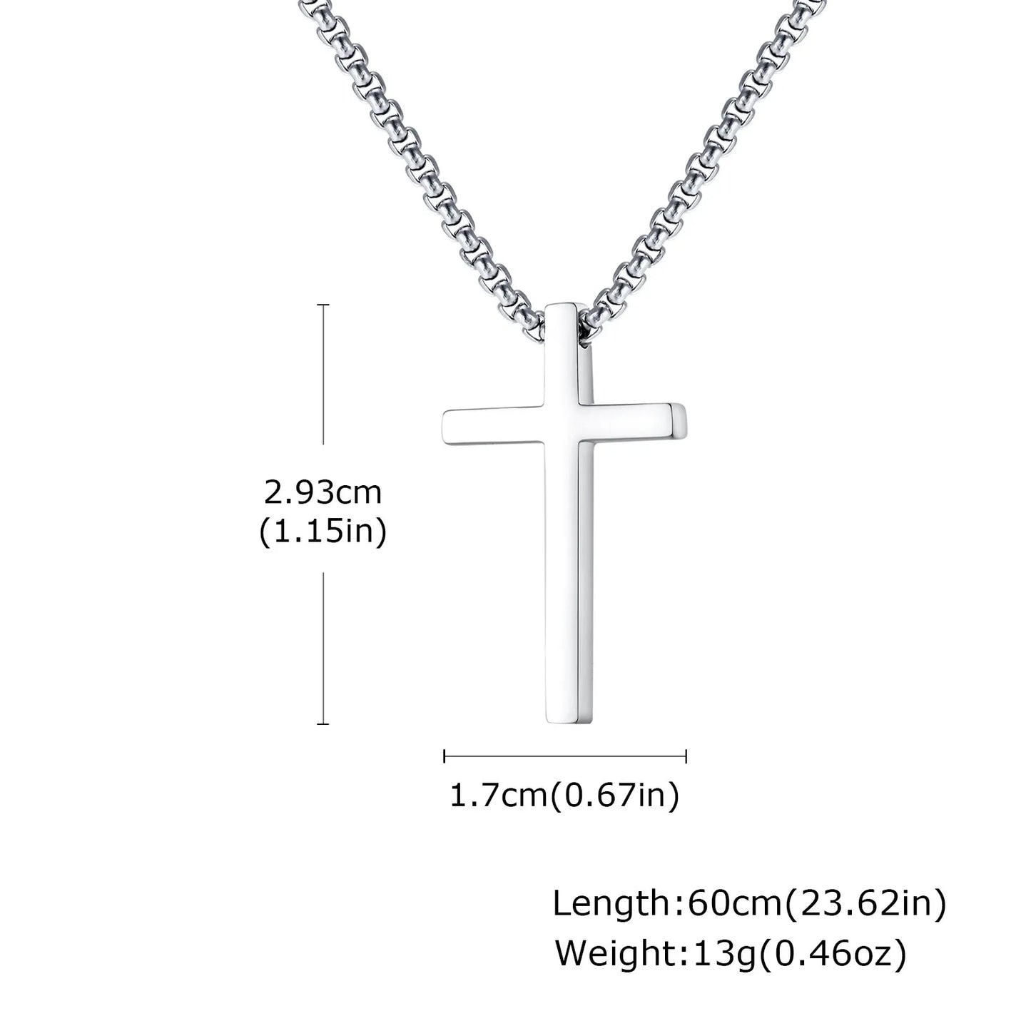Basic Punk Cross Necklace for Men Boys,Stainless Steel Silver Color Cross Pendant Necklace,Christian Religious Jewelry Gift