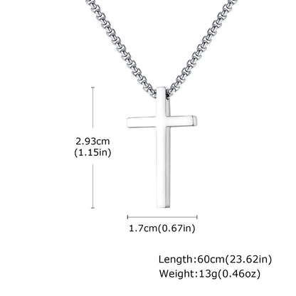 Basic Punk Cross Necklace for Men Boys,Stainless Steel Silver Color Cross Pendant Necklace,Christian Religious Jewelry Gift