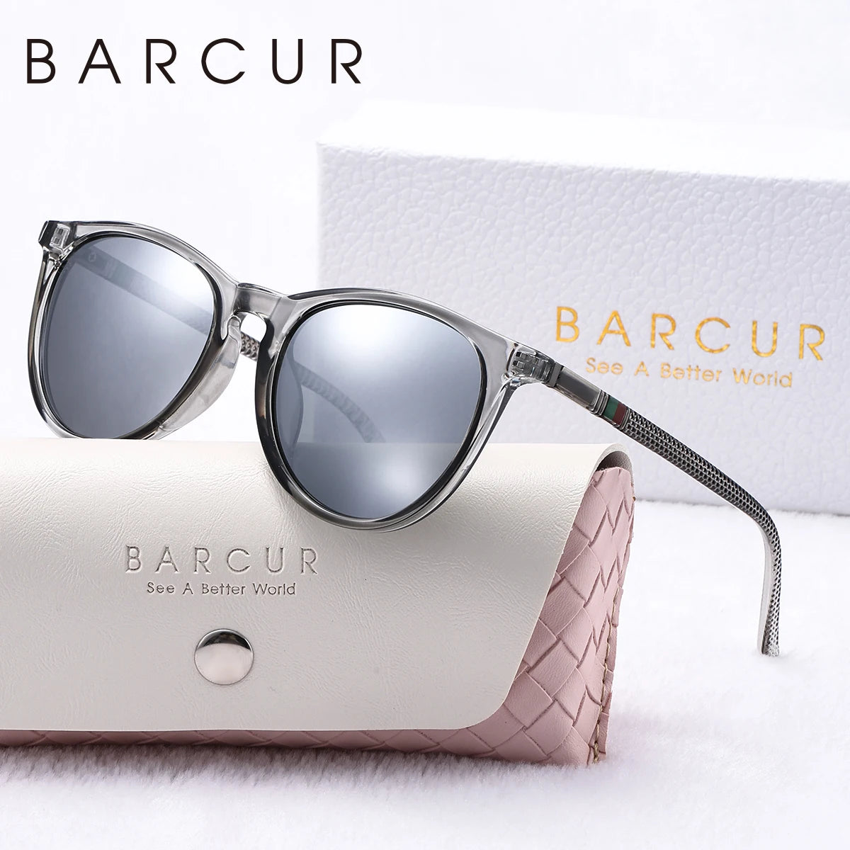 BARCUR Pink Fashion Polarized Glasses Bright Comfort PC Round Frame Holiday Travel Women Sunglasses Most Fashion Gift For Girls