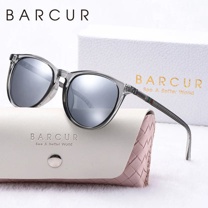 BARCUR Pink Fashion Polarized Glasses Bright Comfort PC Round Frame Holiday Travel Women Sunglasses Most Fashion Gift For Girls
