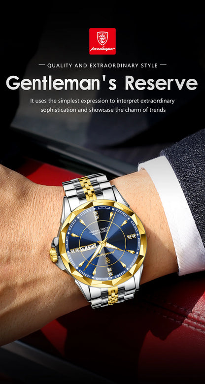 POEDAGAR Luxury Fashion Man Clock Top Business Waterproof Luminous Date Week Men's Watches Quartz Stainless Steel Men Wristwatch