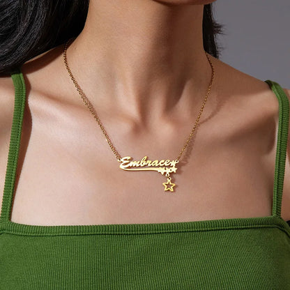  DOREMI Personalized Custom Necklace For Women Hollow Stars Pendant Customized Name Multiple Fonts To Choose For Gift Necklace