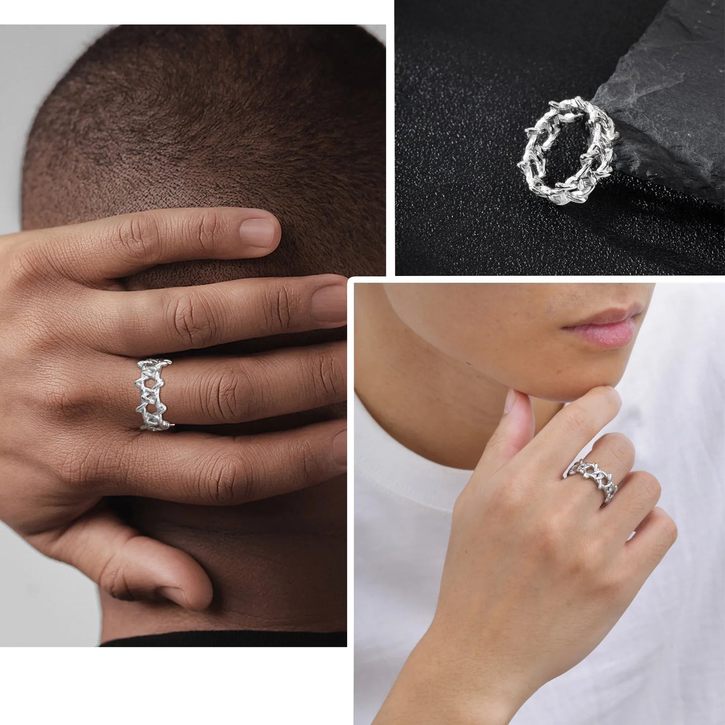 Personality Stainless Steel Irregular Thorns Ring for Men, Retro Punk Texture Six Pointed Star Ring, Geometric Hip-hop Jewelry