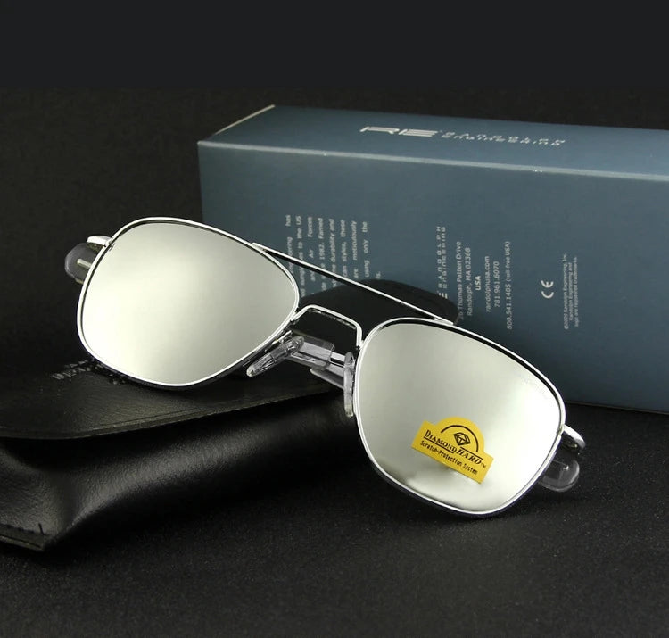 RE Sunglasses Men Top Quality Anti-Scratches American Army Military Mirror AGX Tempered Glass Lens Pilot Sun Glasses UV400