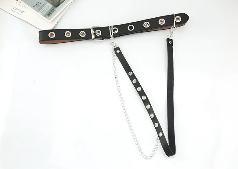 Harajuku Dark Girl Punk Gothic Style Double-breasted Buttonhole Single-breasted Buttonhole Belt Decoration Jk Waist Chain Strap
