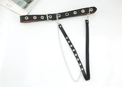 Harajuku Dark Girl Punk Gothic Style Double-breasted Buttonhole Single-breasted Buttonhole Belt Decoration Jk Waist Chain Strap