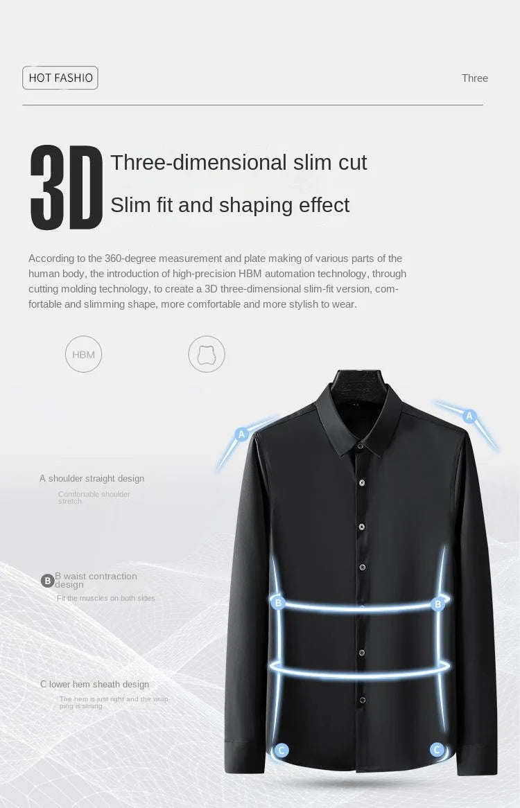 S-6XL Men's Long Sleeve Shirt Luxury Wrinkle Resistant Pure White Shirt Business Dress Casual Ice Silk Glossy Shirt