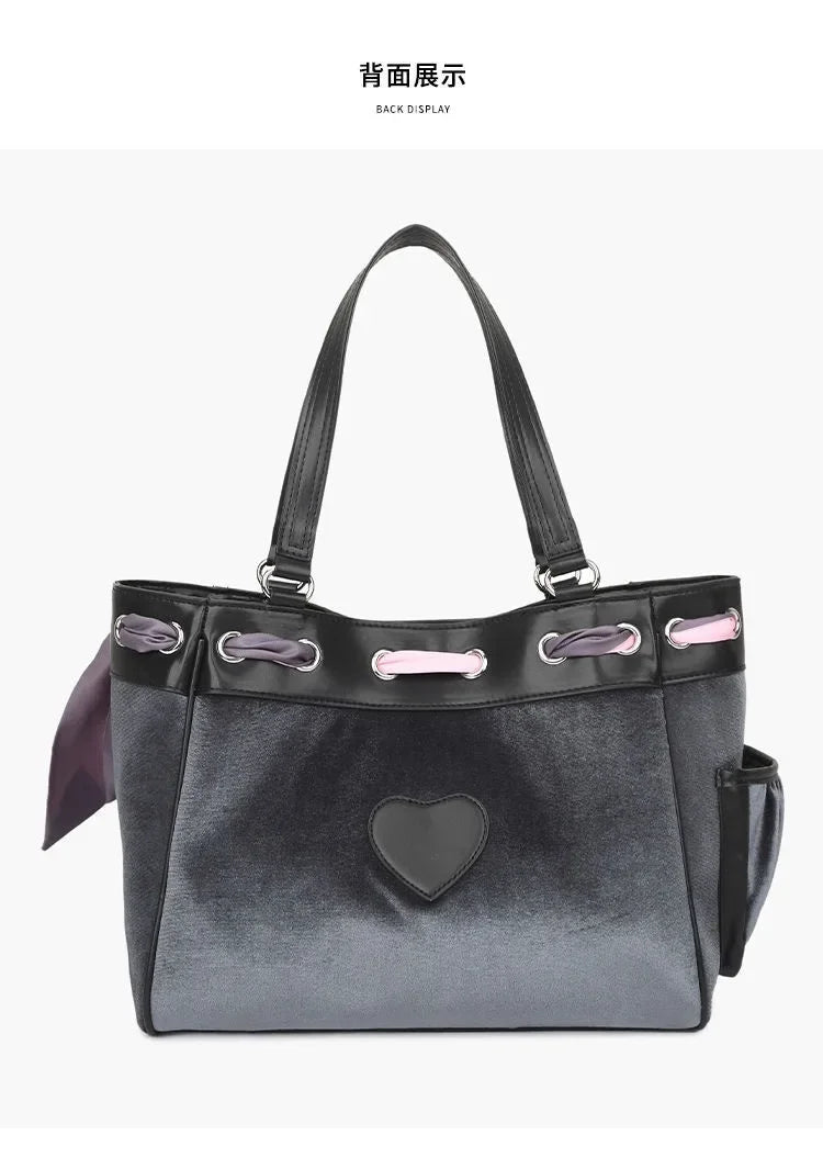 Ladies Large-Capacity Tote Bag Y2K Women Vintage Retro Chic Embroidery Velvet Handbags Girl Shopping Shoulder Bag Women's Purses