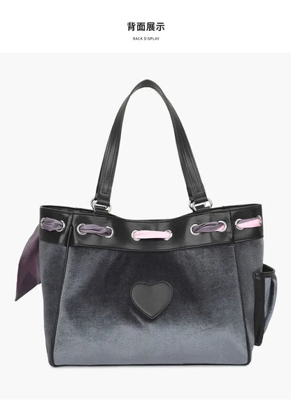 Ladies Large-Capacity Tote Bag Y2K Women Vintage Retro Chic Embroidery Velvet Handbags Girl Shopping Shoulder Bag Women's Purses
