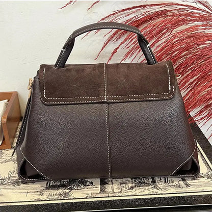 Women Frosted Handbag High-end Suede Flap French Shoulder Bag Luxury Trapezoidal House Shape Bag Messenger Bag Commuter Tote Bag