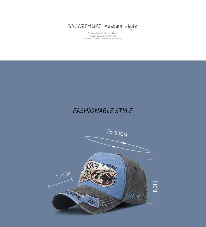 Four Seasons Washed Vintage Distressed Curvy Brimmer Cap Men's Women's Fashion Patch Embroidery Sun Cap Adjustable