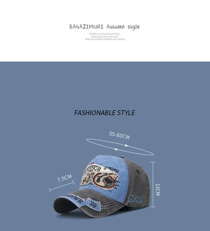 Four Seasons Washed Vintage Distressed Curvy Brimmer Cap Men's Women's Fashion Patch Embroidery Sun Cap Adjustable