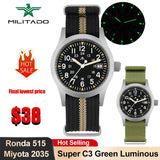 Militado ML05 38mm Quartz Watch Miyota 2035/Ronda 515 Movement Watches Domed Sapphire Crystal Luminous 100m Waterproof Watches
