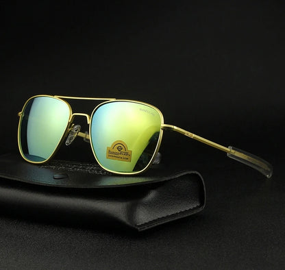 RE Sunglasses Men Top Quality Anti-Scratches American Army Military Mirror AGX Tempered Glass Lens Pilot Sun Glasses UV400