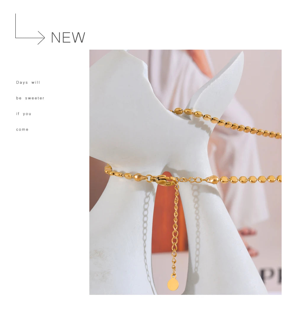 Yhpup Exquisite Stainless Steel Bright Square Chain Collar Necklace New Style 18K Real Gold Plated Daily Fashion Jewelry